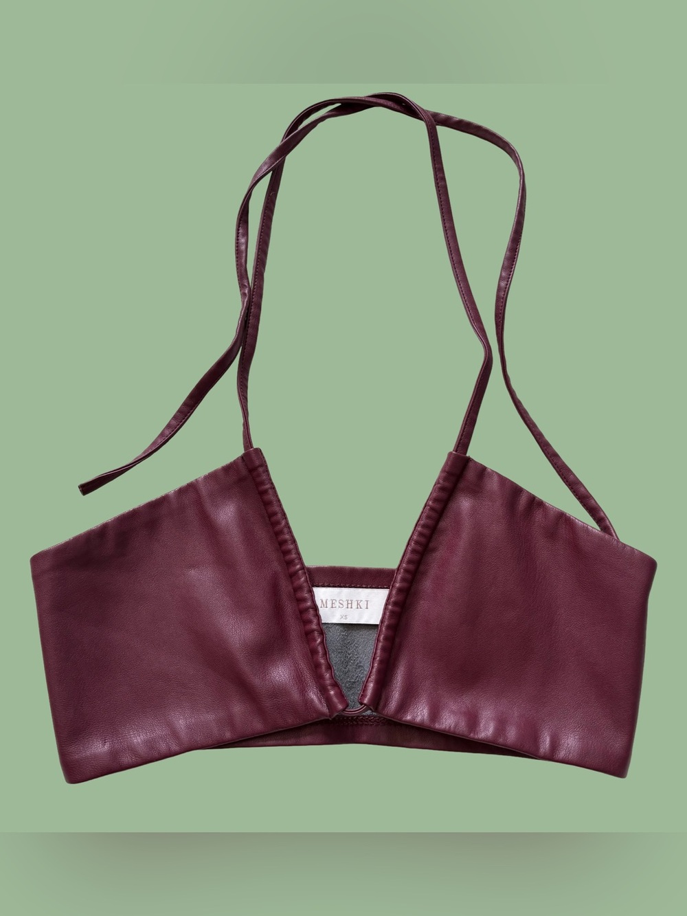 Meshki Faux Leather Halter Festival Crop Bralette